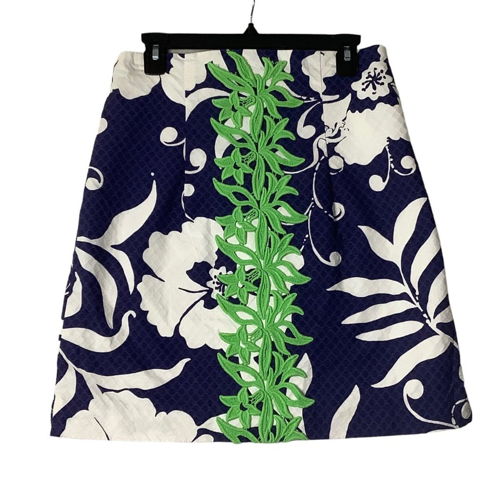 Nuage Bleu Skirt Women Medium Floralâ Applied Lace Lined Hawaiian 100% Cotton